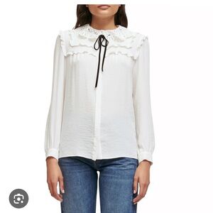 Maje White Blouse with Lace Detail